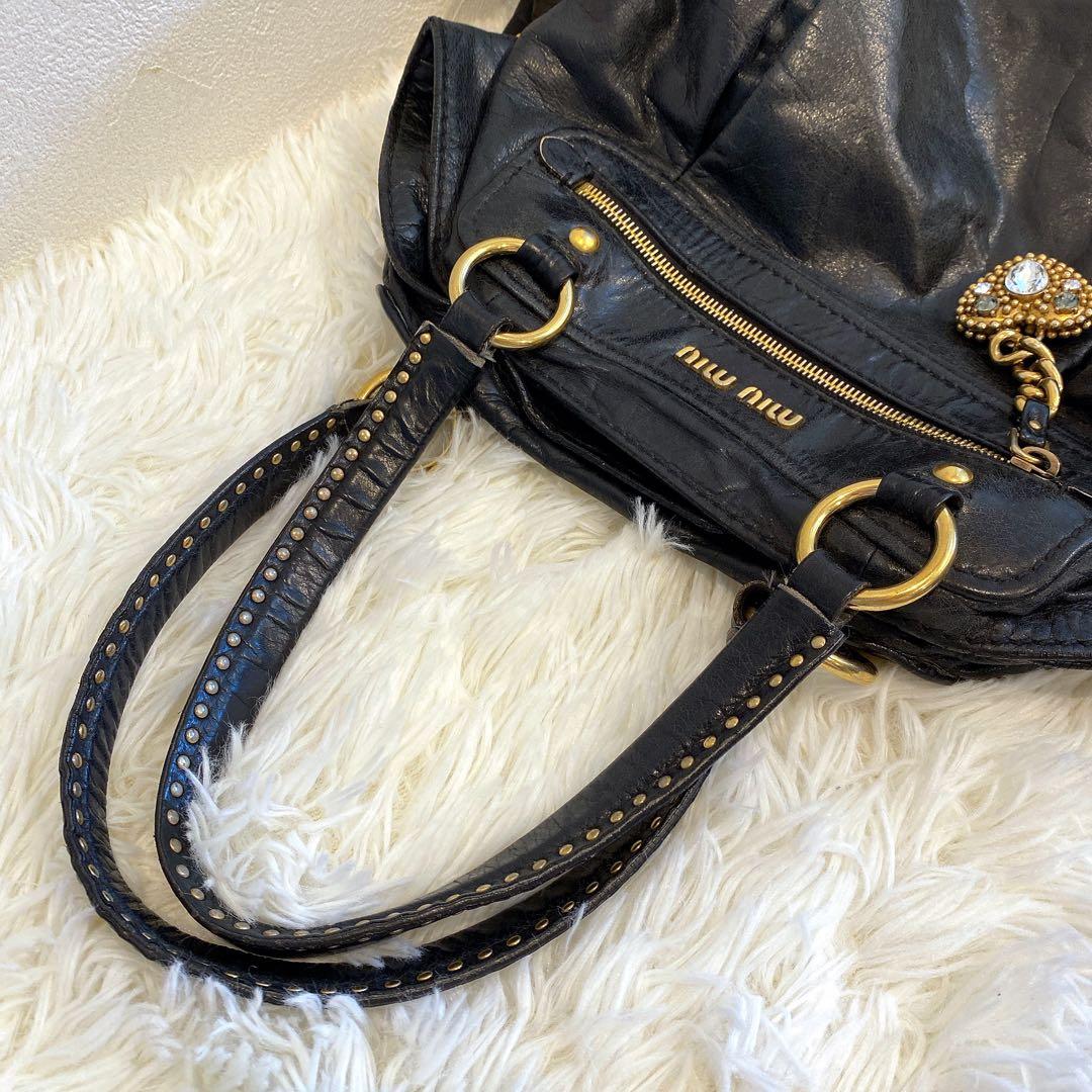 MIUMIU ミュウミュウ バッグ ハートチャーム スタッズ レザー 2WAY