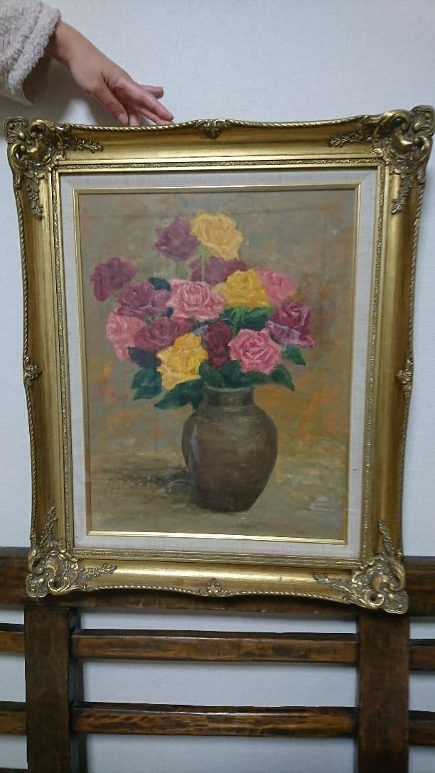 【送料込み】絵画 油絵 額縁付き 薔薇 クリスマスプレゼント 5278m-1.jpg