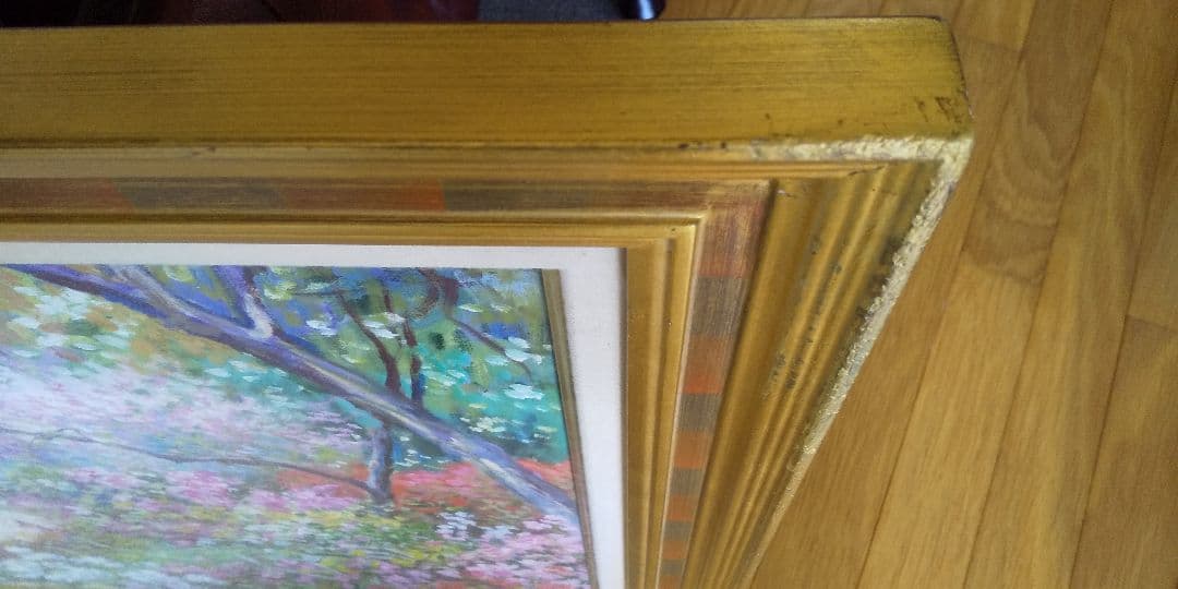 絵画 油絵 ワベ・シゲヨシ 春の花 真作保証 油彩画 桜 スプリング