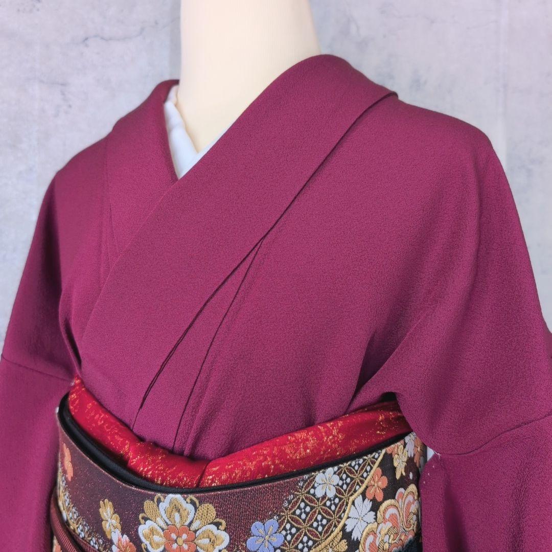 色無地 着物 フルセット 正絹 マゼンタ 赤紫 しつけ糸 O10 - メルカリ