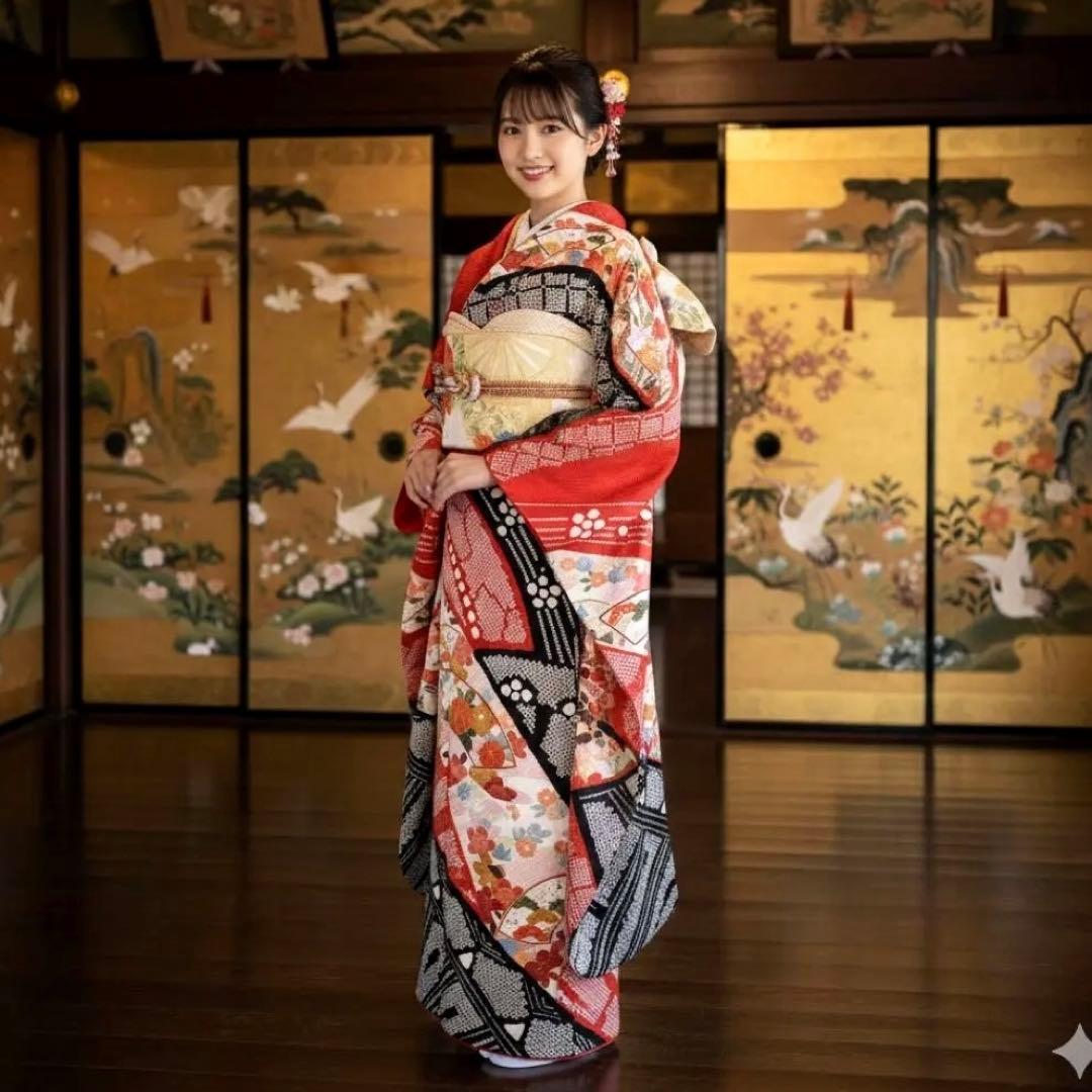 振袖フルセット 高身長 絞り 手描き友禅 成人式振袖 振袖 裄丈69