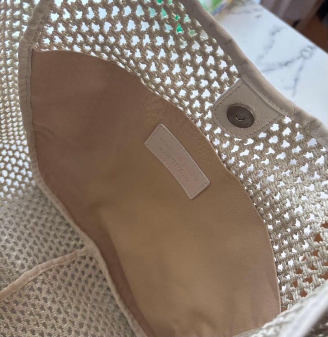 美品】MARCO MASI カゴトート ラフィア×レザー ホワイト メッシュ