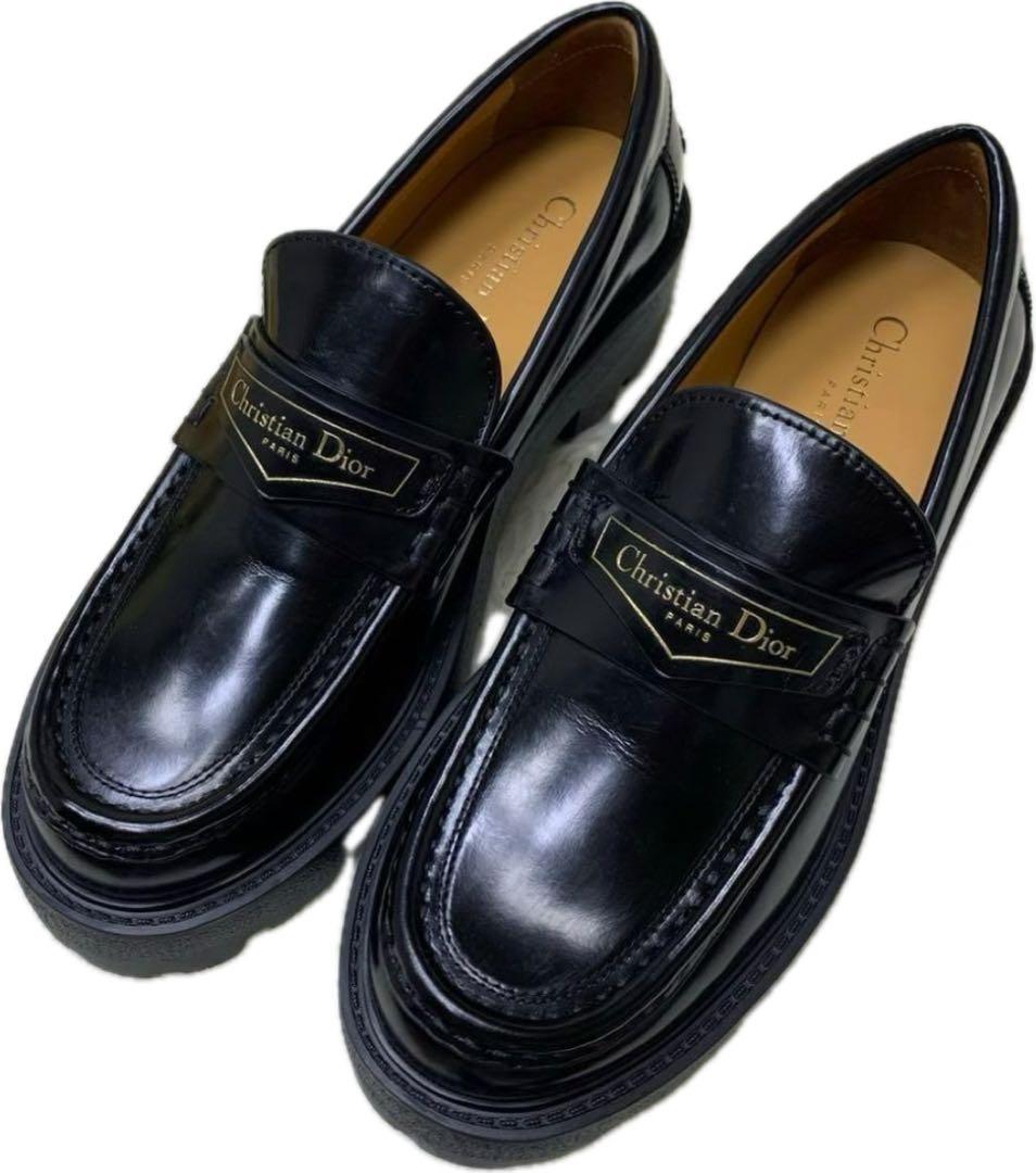 【美品】Dior Boy プラットフォーム ローファー36 Dior Boy Platform Loafer Black Tweed with White Microcannage Motif