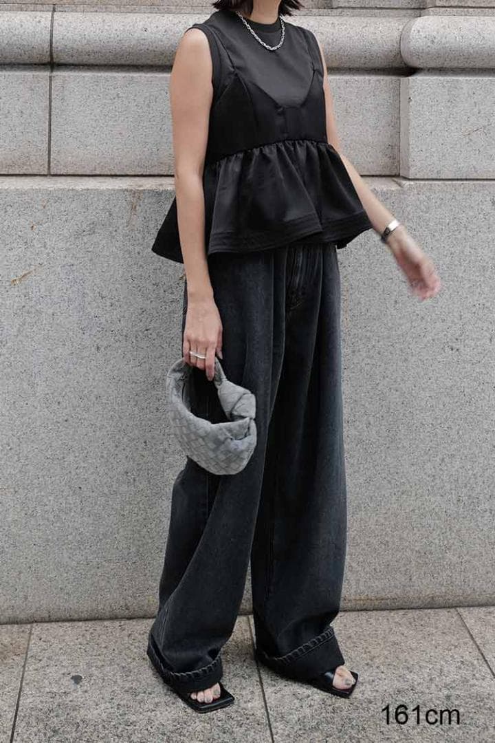 38 即日発送 新品 MACHATT サテンフレアキャミソール ブラック