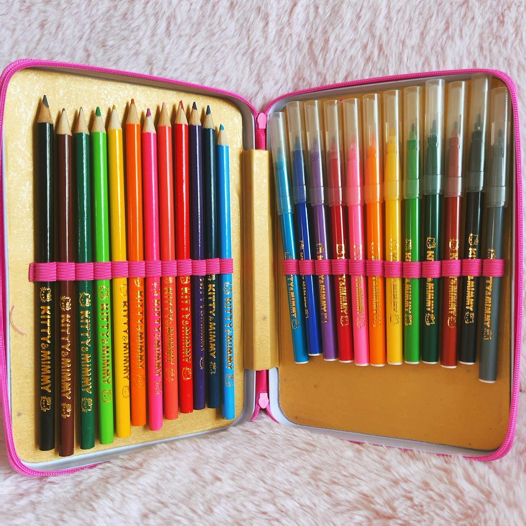 希少レア ハローキティ ミミィ 缶ケース ペンセット シール付きメモ