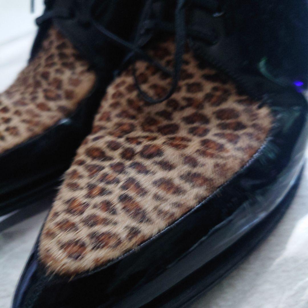 セリーヌ39（25.5）レオパードハラコポニーヘア切替パテントレザー