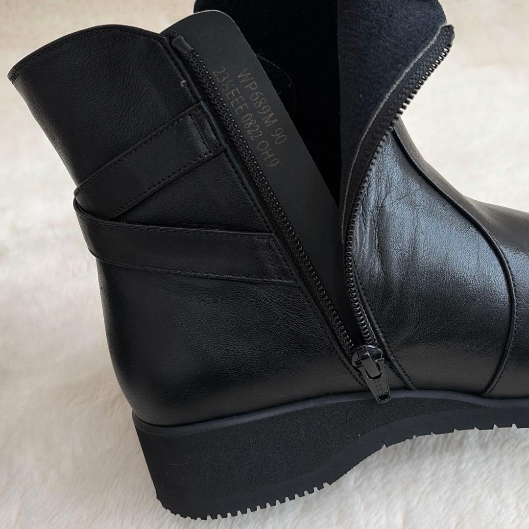 ペダラ】23.5 アシックス ショートブーツ クロスベルト 黒 サイド