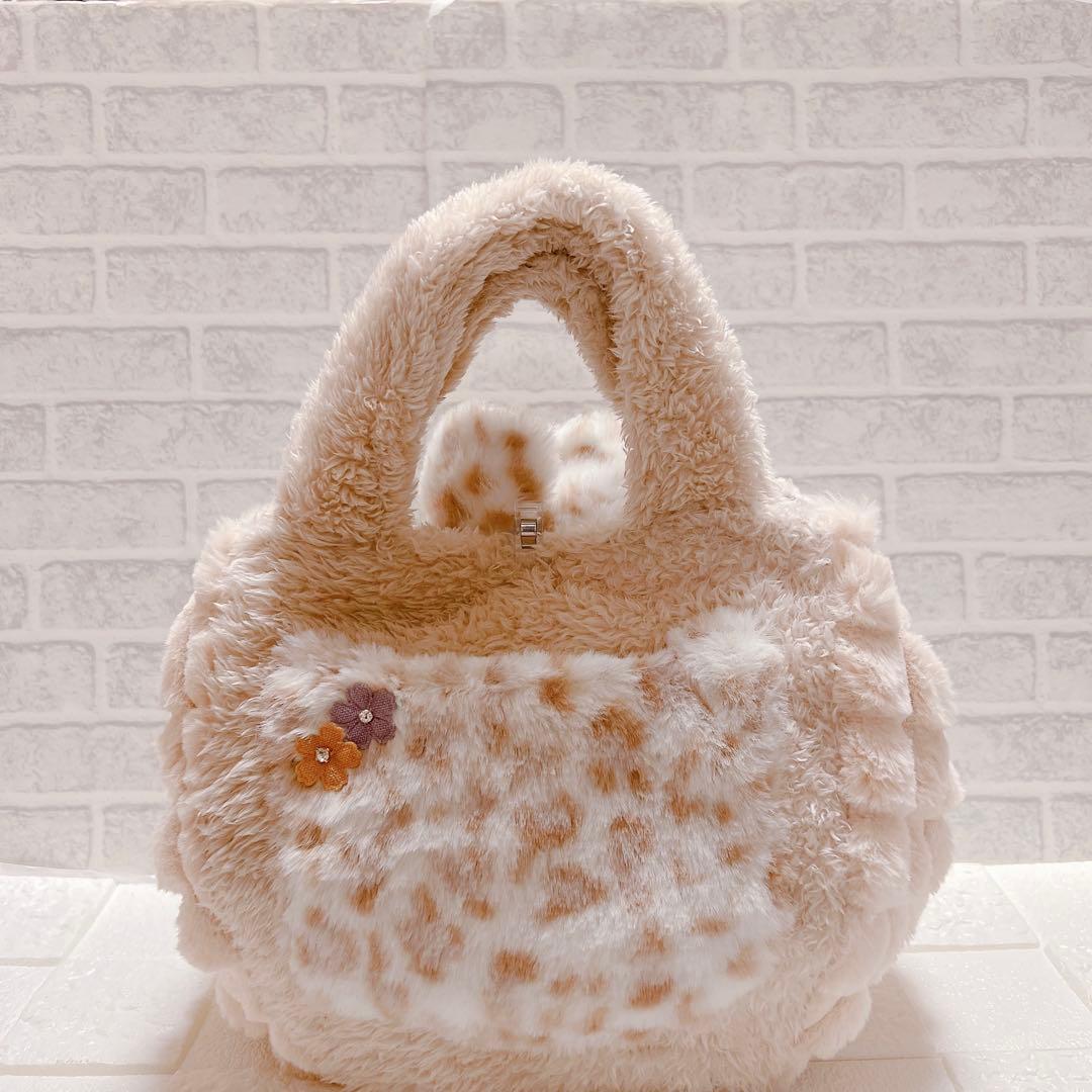 ポップコーンファー トートバッグ コヤンイサムチョン 猫 うさ耳 ヒョウ柄