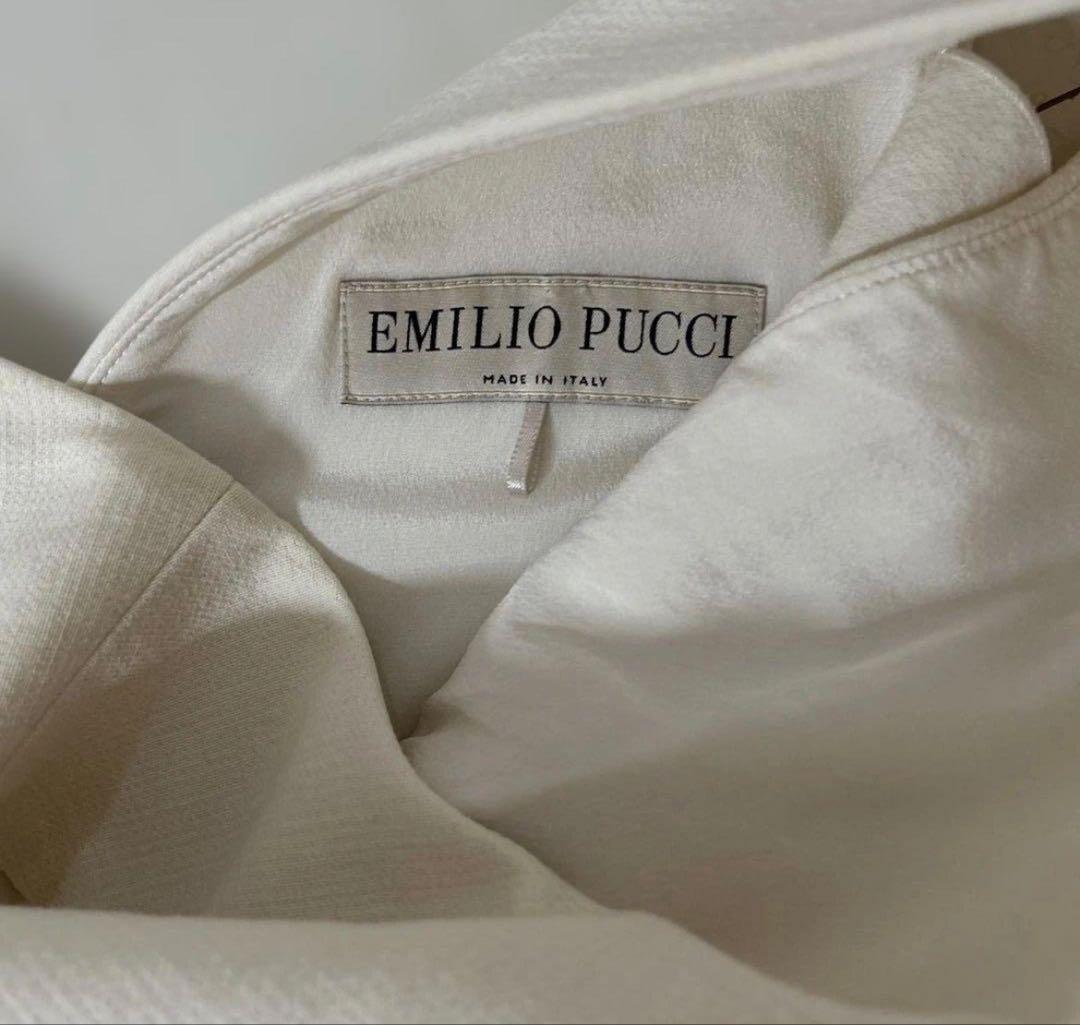 エミリオプッチ フリルノースリーブひざ丈ワンピース オフホワイト34