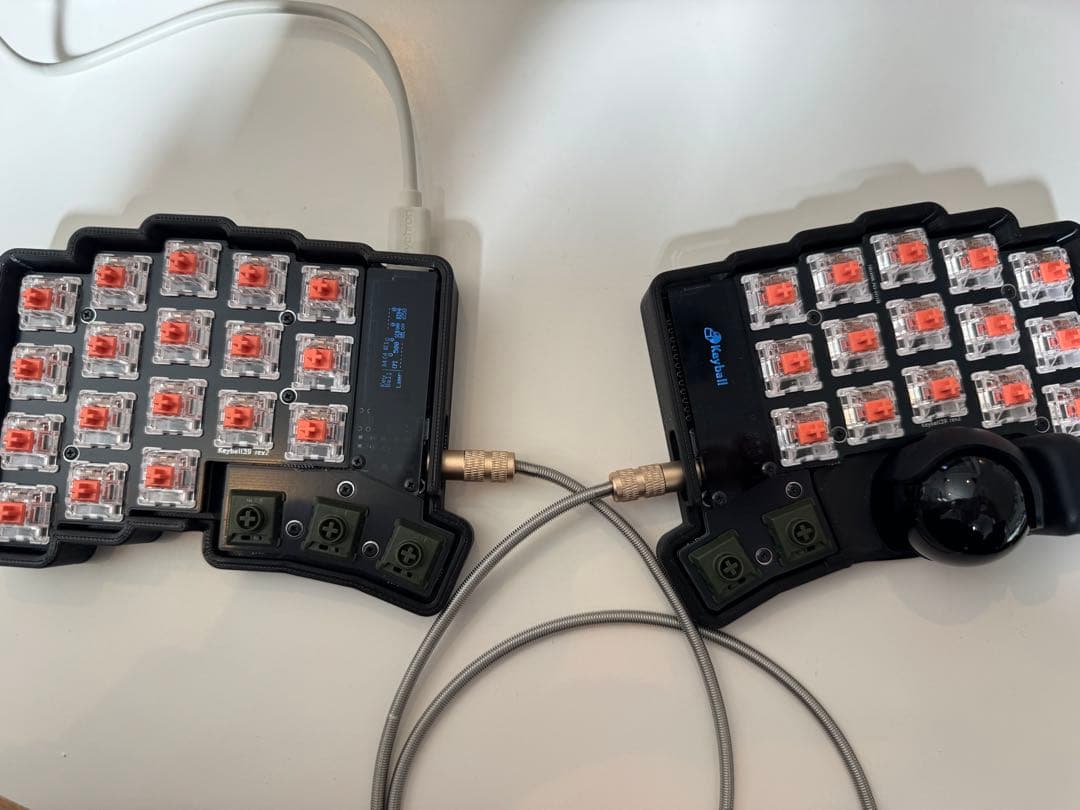 s*n様 keyball39 黒仕様 完成品 動作確認済 TRRSメタルケーブル