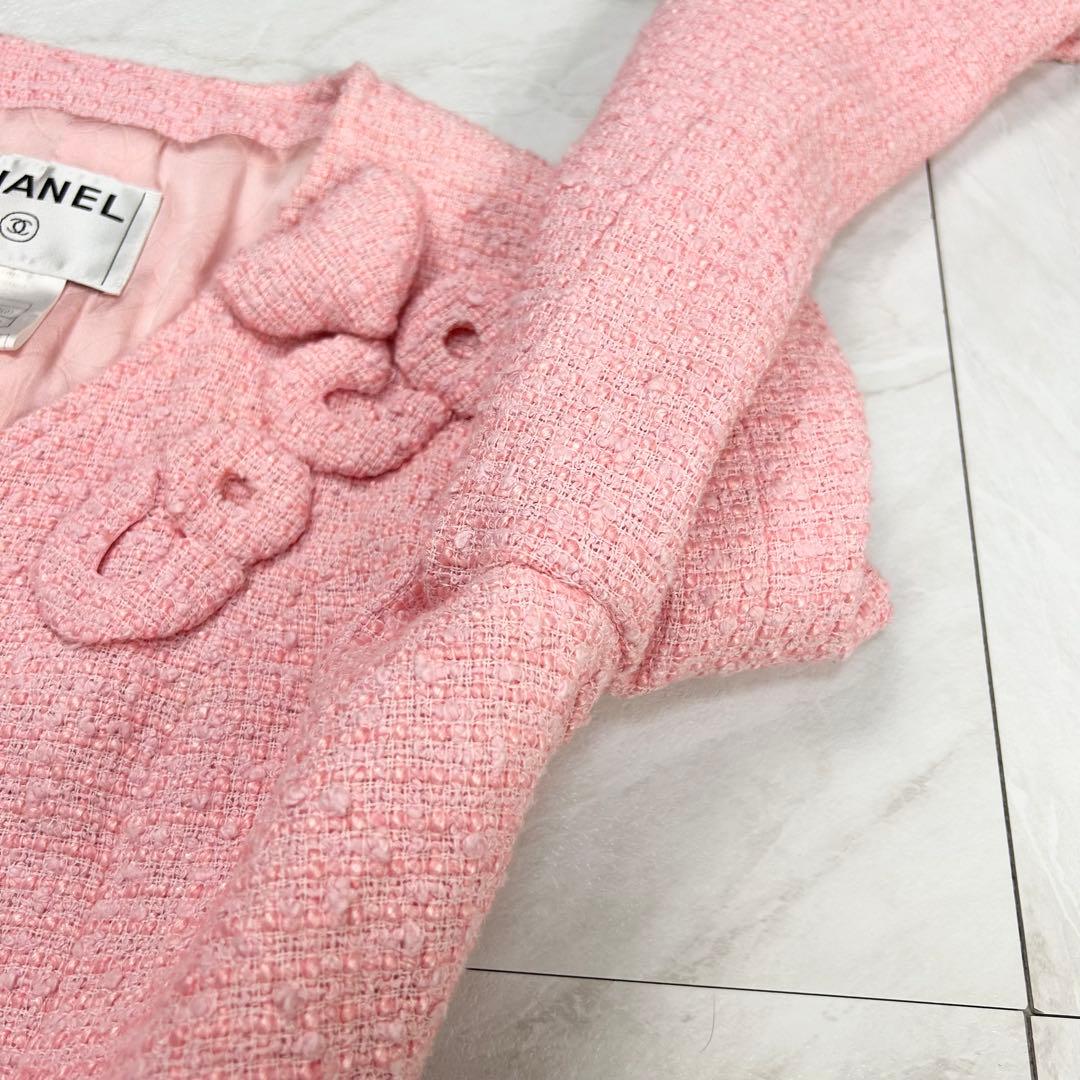 美品 CHANEL 立体 COCO ロゴ ノーカラー ツイードジャケット 38 - メルカリ