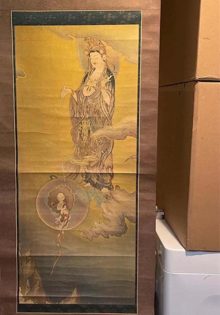 昭和初期【狩野芳崖 悲母観音】稀少國寳アンティーク日本掛け軸 骨董