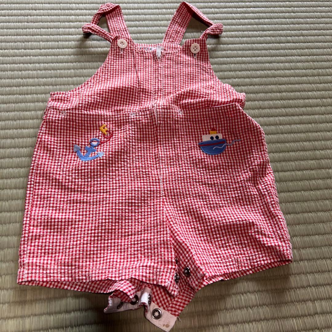 FAMILIAR 赤いチェック柄ロンパース 80 - メルカリ