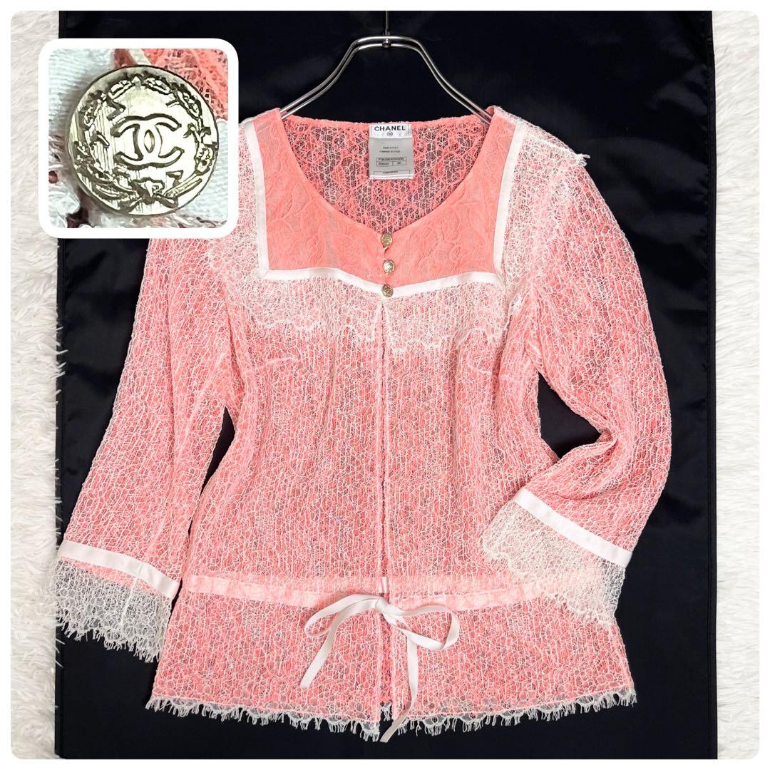 ココボタン✨ CHANEL シャネル 総レースシアーシャツブラウス リボン