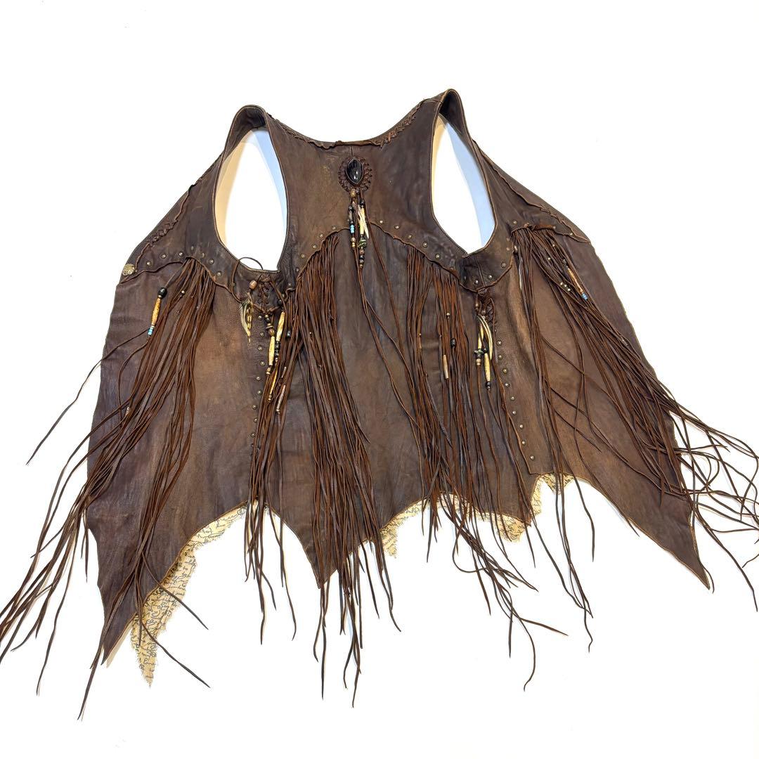 初期超貴重 激レアWILD HEART 天然石付きフェザーフリンジレザーベスト FINE CREEK ＆CO 【Jefferson Deer/ ｼﾞｪﾌｧｰｿﾝﾃﾞｨｱ】 ﾚ