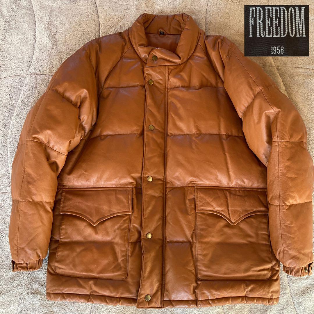美品 FREEDOM フリーダム レザーダウンジャケット ブラウン 42 XL