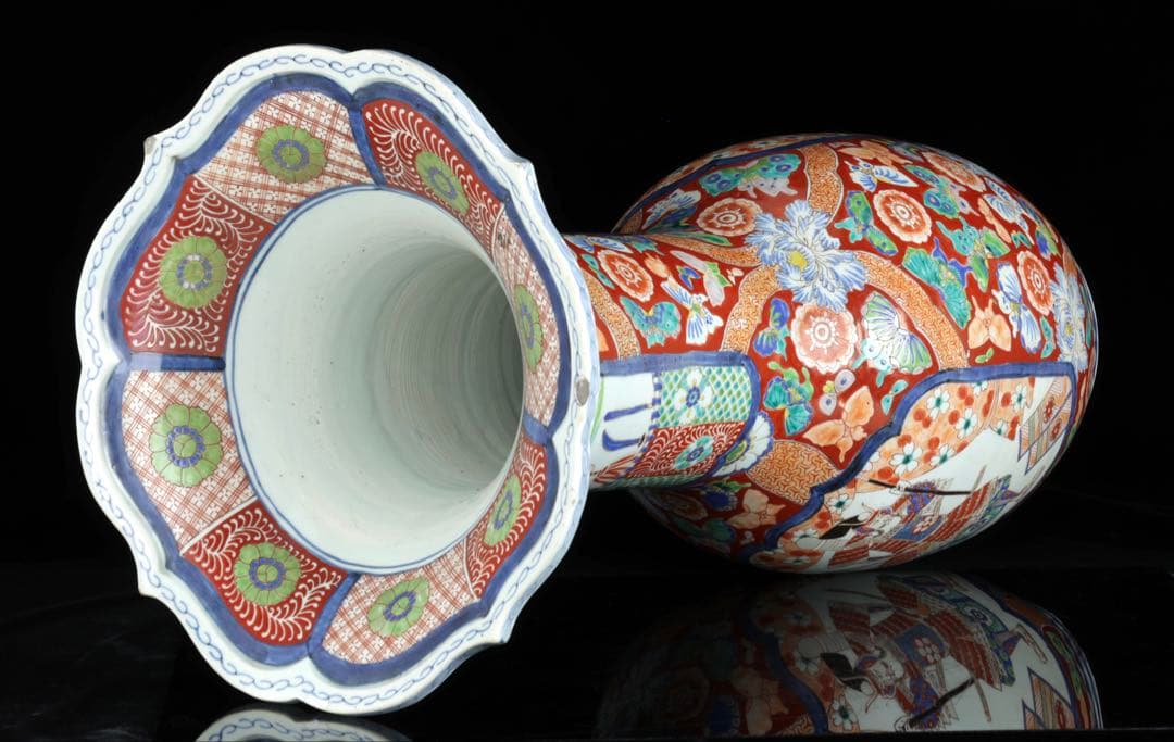 古伊万里【蔵春亭西畝】色絵金彩武士紋広口花瓶 飾壺 高さ68cm 古美術