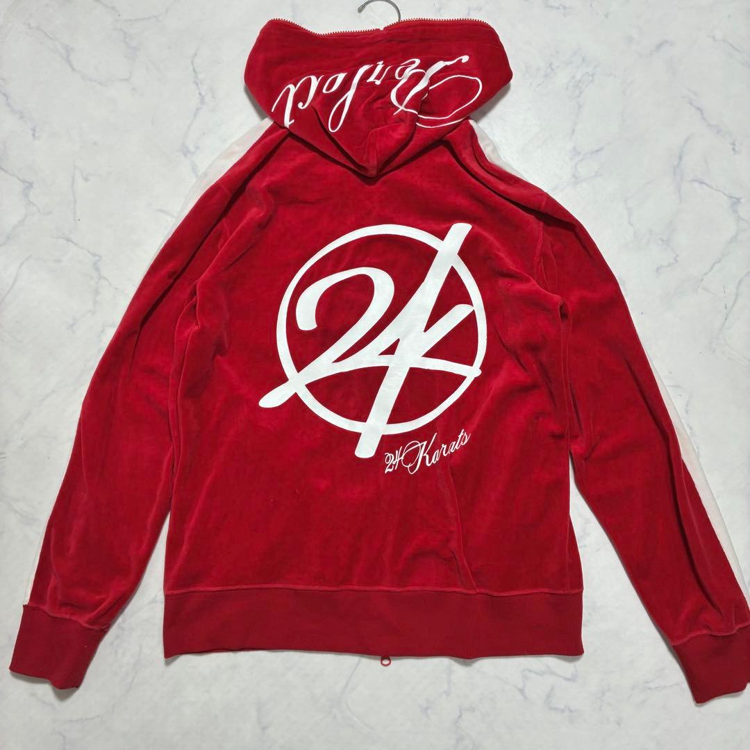 希少Lサイズ✨24カラッツ ベロア セットアップ デカロゴ ライン 赤