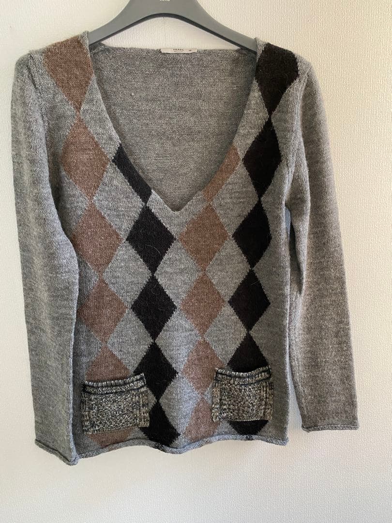 PRADA アーガイル柄ニットセーター 38