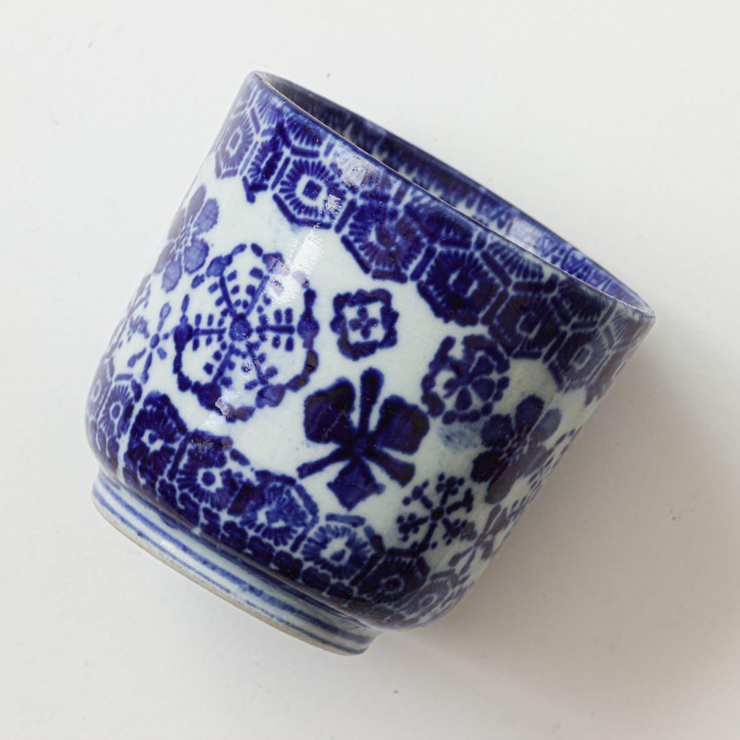 明治 大正 湯呑み 型紙摺 印判 雪輪 雪 結晶