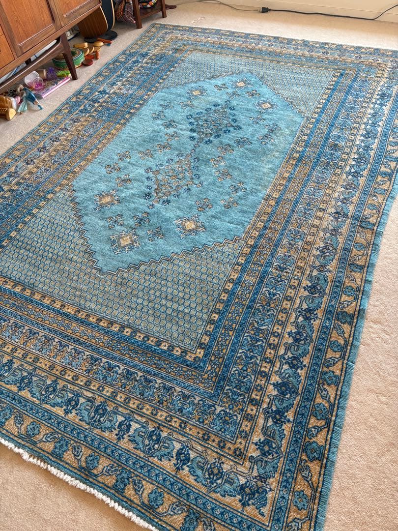 Sawachi モロッコ産 手織り絨毯 大判 3mx2m ラグ ターコイズ モロッコ産 手織り絨毯 大判 3mx2m ラグ ターコイズブルー