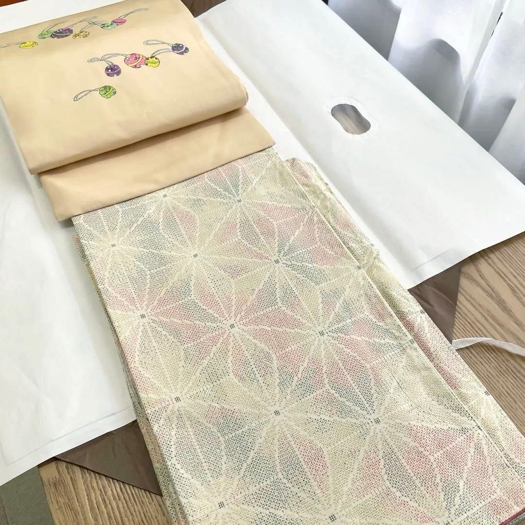 未使用 大島紬 袷仕立て パステルカラー 名古屋帯（長尺）付き