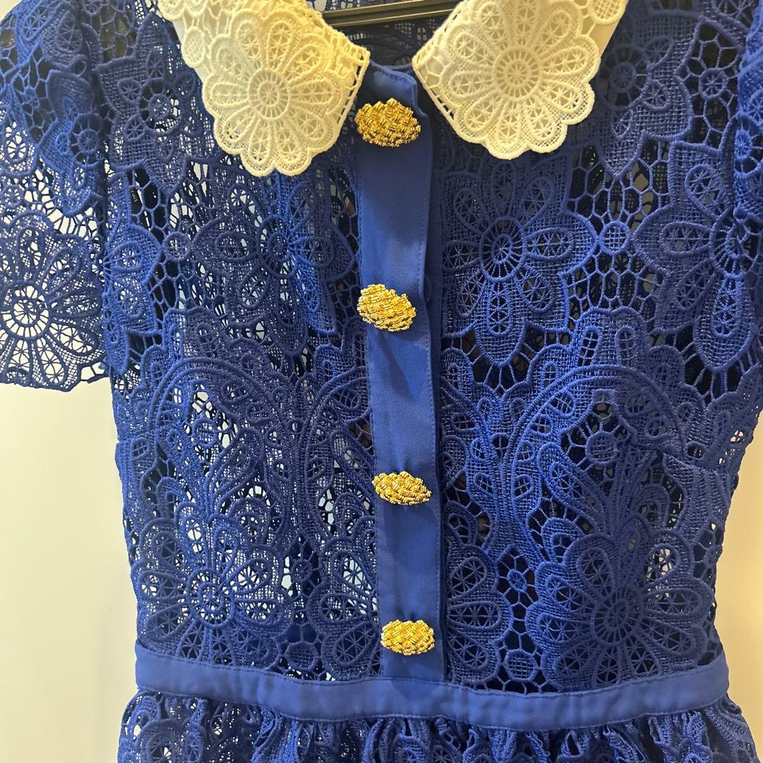 self-portrait ブルー レースワンピース UK6 - メルカリ