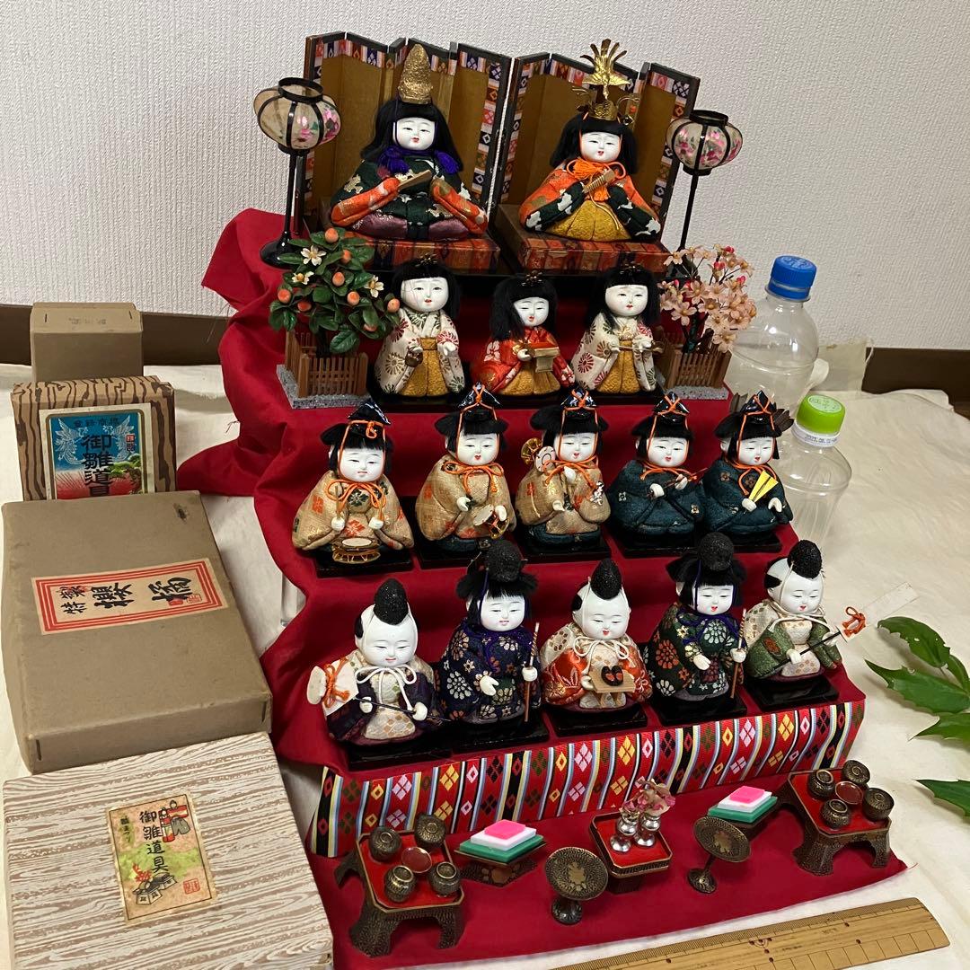 木目込み 雛人形 十五人段飾り 昭和レトロ 訳あり ひな飾り木目込み