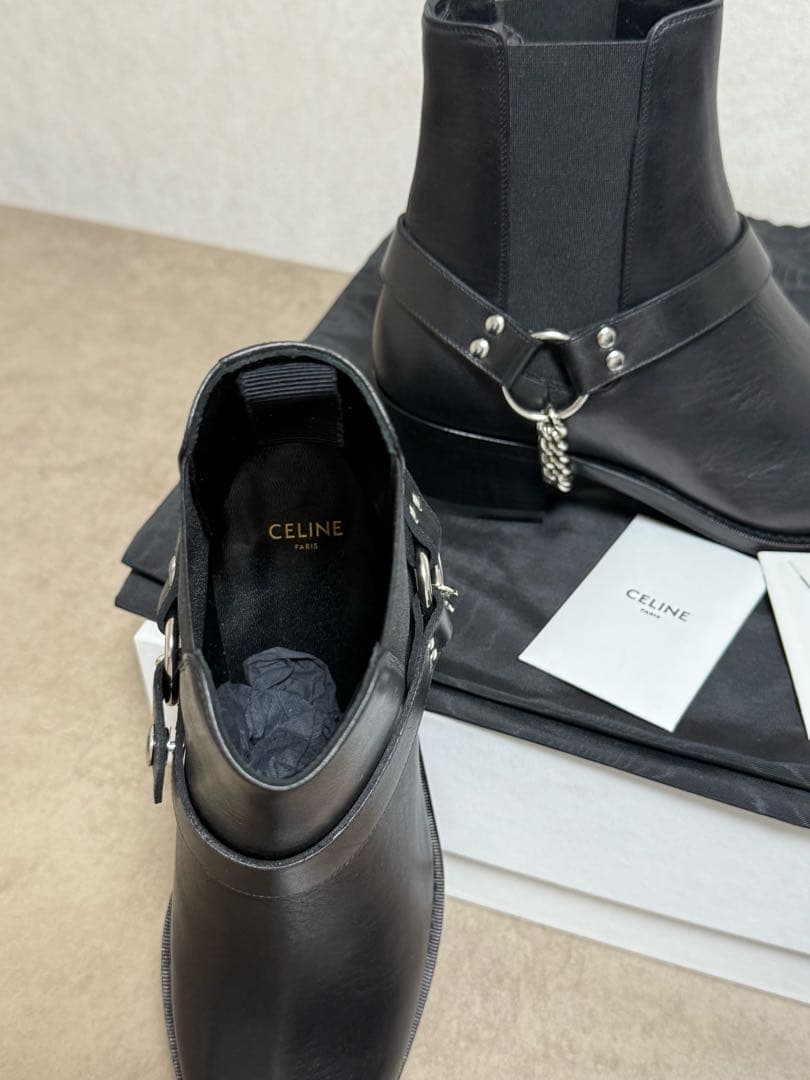 新品級CELINE カマルグ バイカー チェルシーブーツ カーフスキン