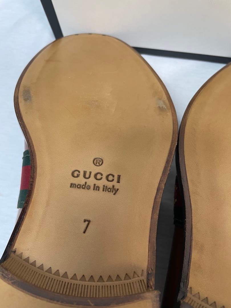 2D110 GUCCI グッチ レザーローファー ライトブラウン 26.0cm