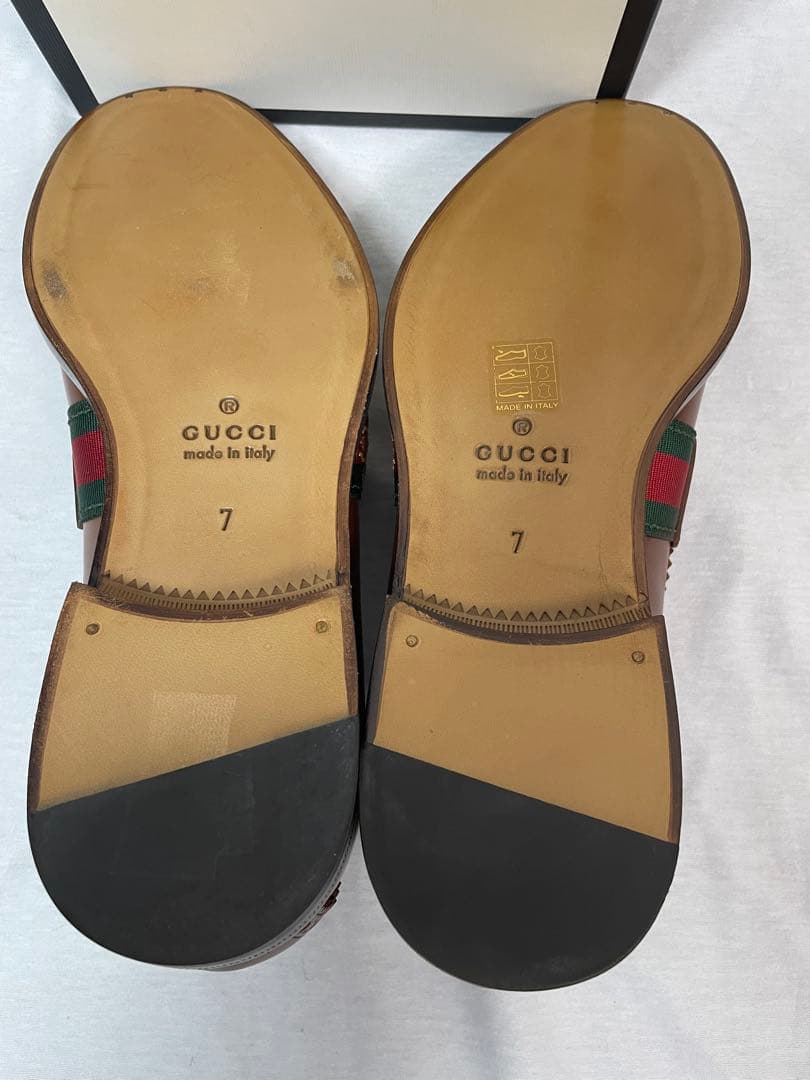 2D110 GUCCI グッチ レザーローファー ライトブラウン 26.0cm