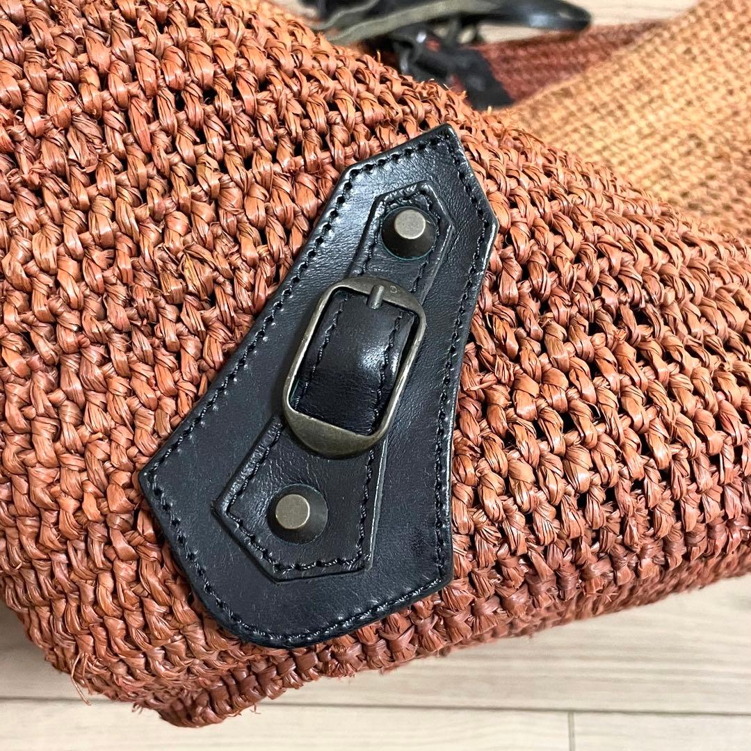 バレンシアガ カゴバッグ トートバッグ ラフィア シティ ミラー 編み込み