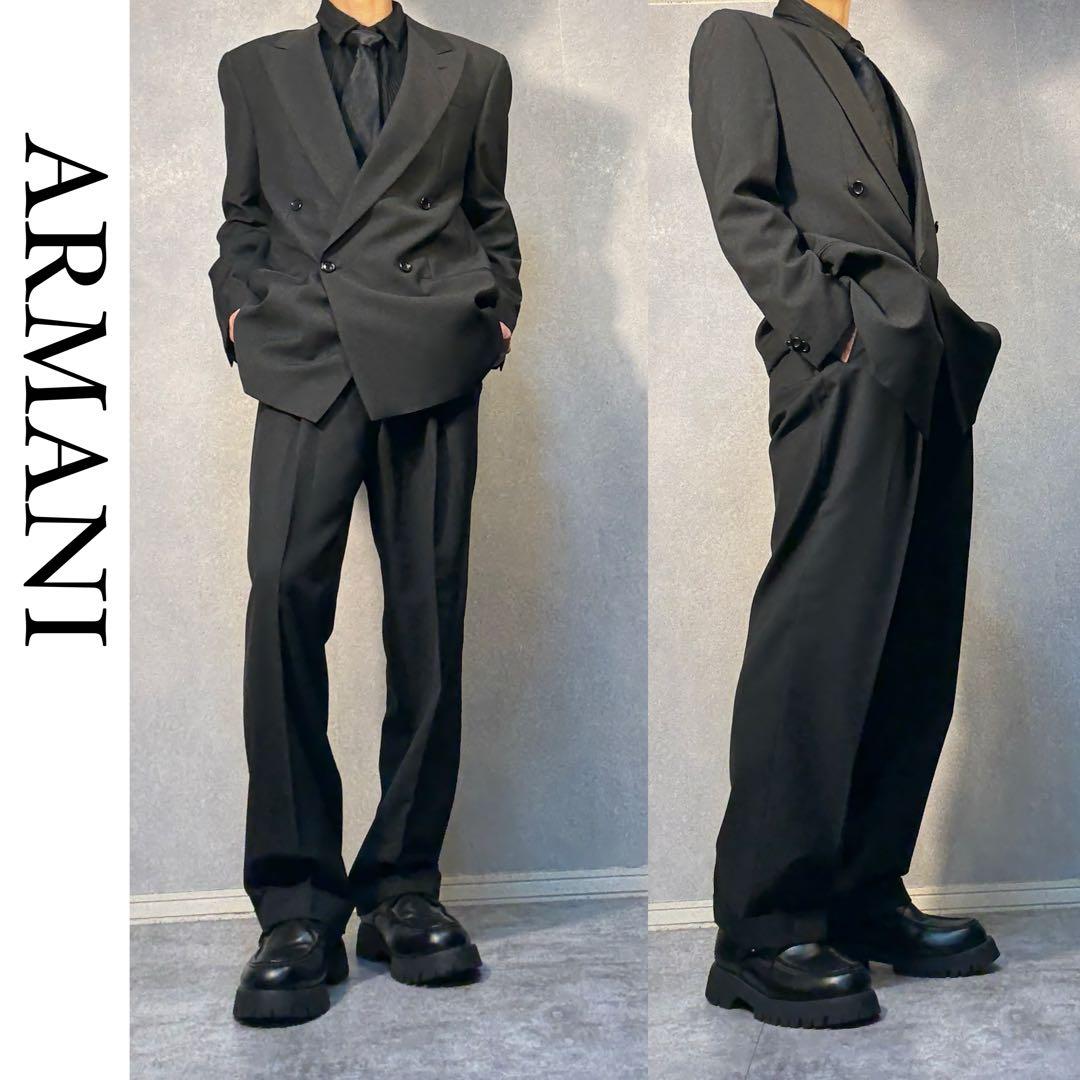 美品】アルマーニ セットアップ ダブル ブラック - メルカリ