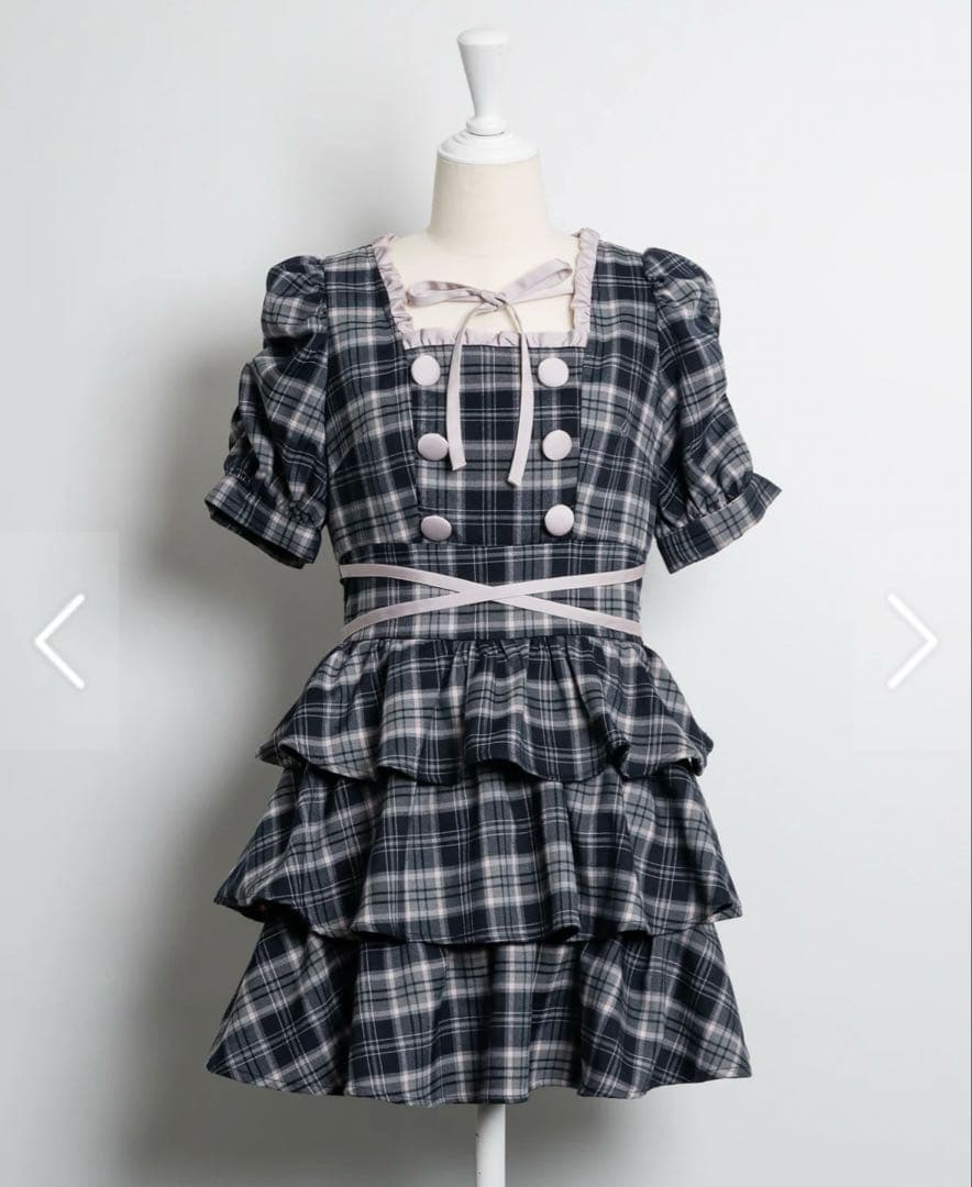 pium クロスベルト半袖ティアードミニワンピース ネイビー - メルカリ