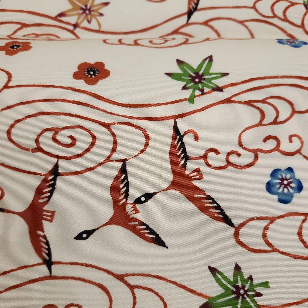 開き名古屋帯 塩瀬 染帯 九寸 紅型 雲間飛鳥文 朱色 オレンジ - メルカリ