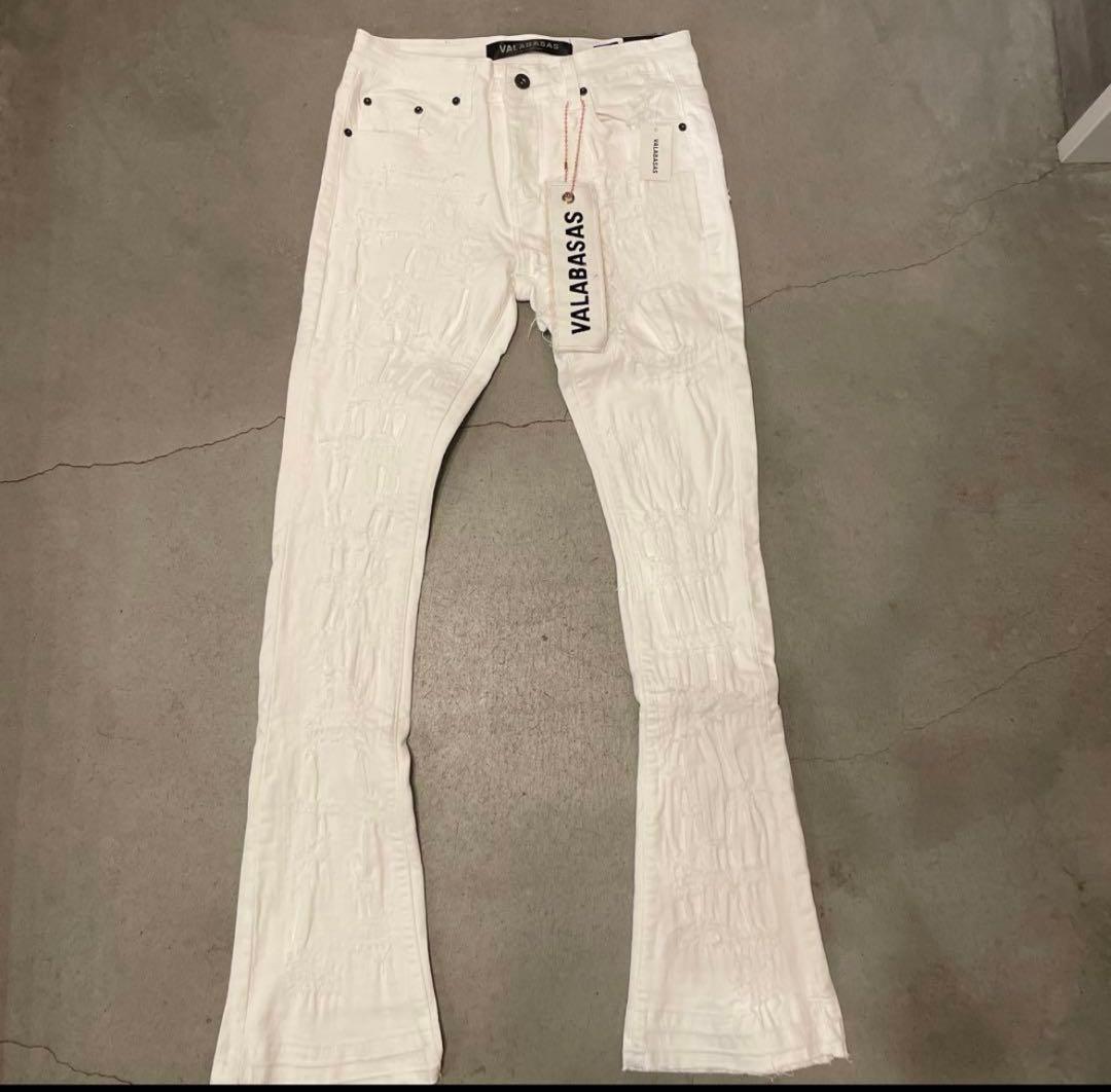 新品valabasasバラバサスダメージスキニーフレアデニムホワイト30