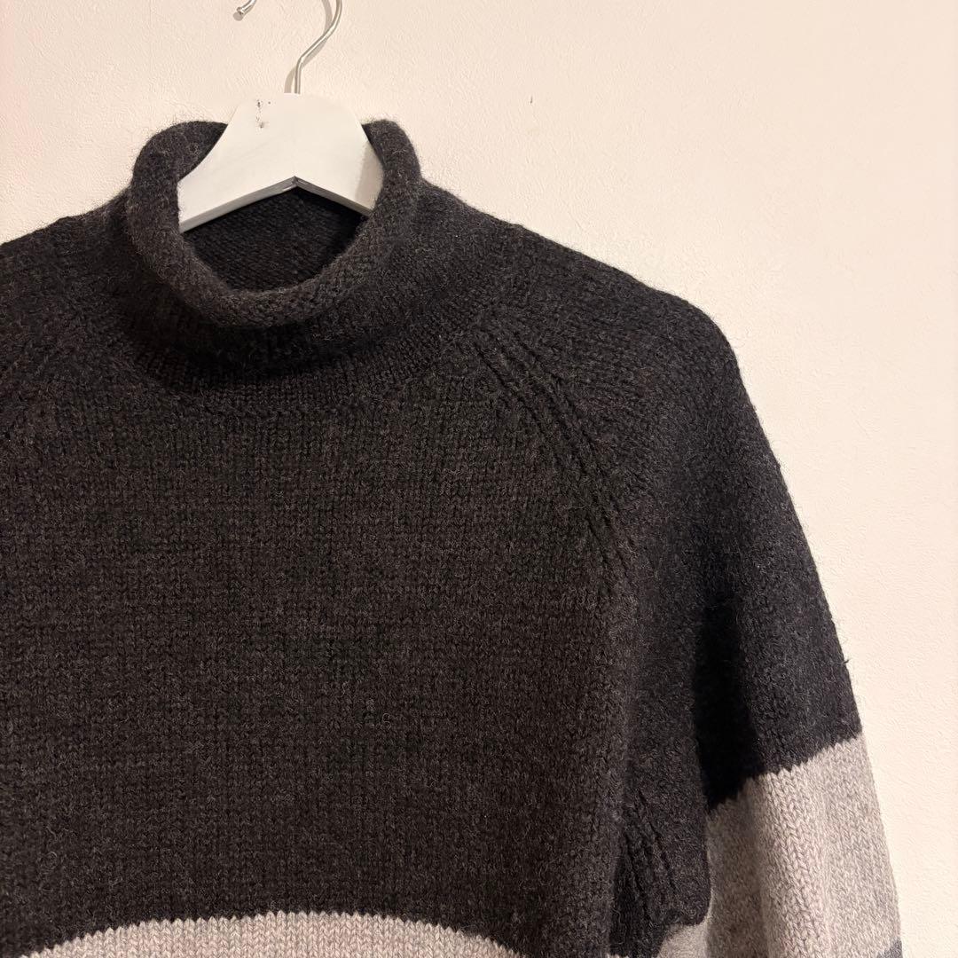 名作 90s j.crew ウール ロールネック セーター ボーダー 古着 L