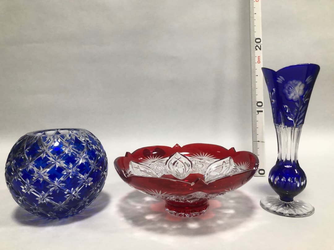 江戸切子丸型花瓶　クリスタル一輪挿し　ボヘミア小鉢　3点セット 直営店限定 江戸切子 手まり花瓶 ＜花七宝＞ | カガミクリスタル