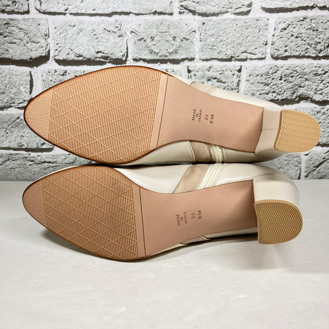 試着程度】DIANA ブーツ 25cm レザー アイボリー サイドジップ