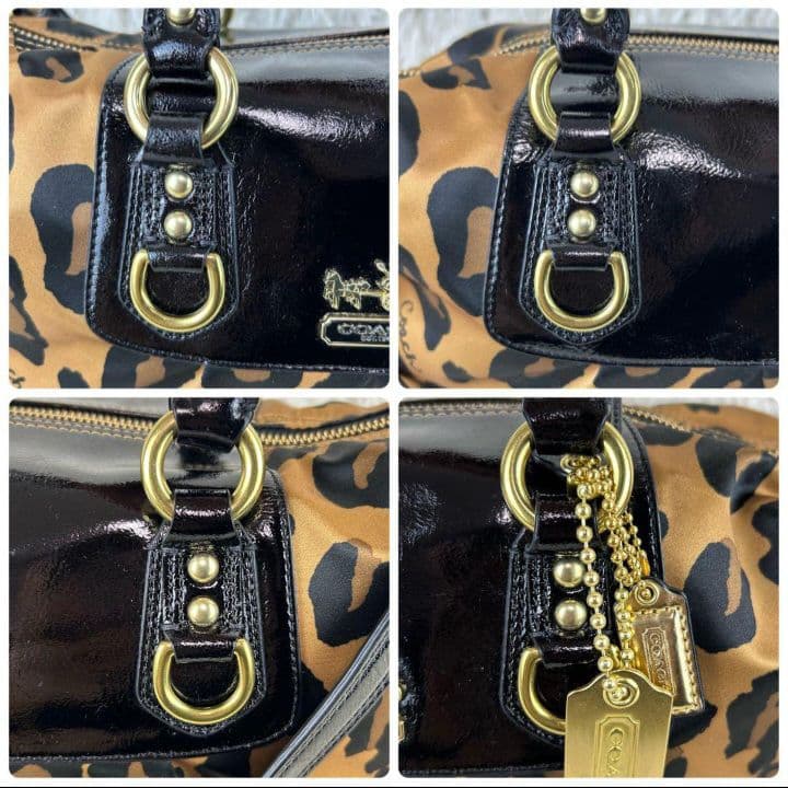 極美品】コーチ マディソン ナイロン パテントレザー レオパード 2way