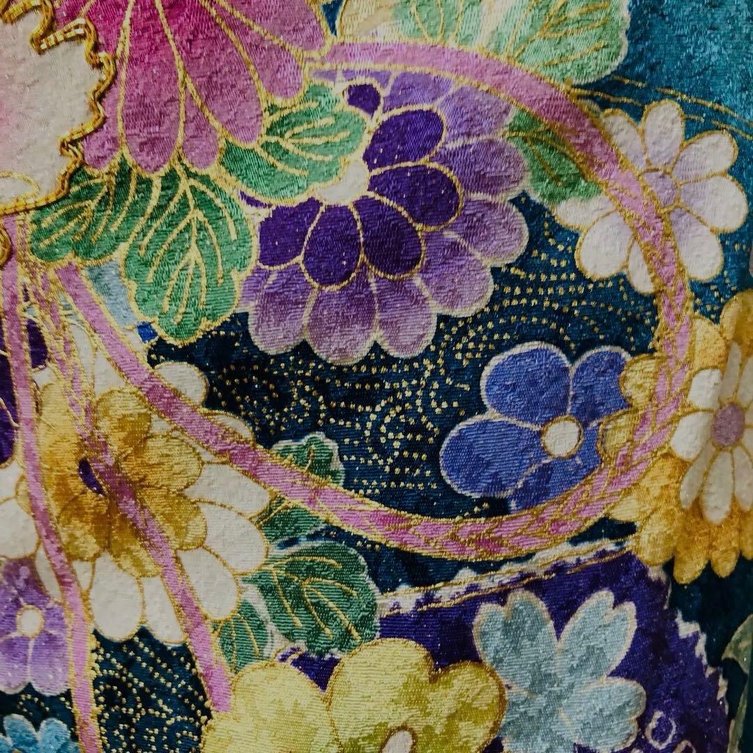 振袖正絹フルセット‼️豪華絢爛深緑×水色ラメキッラキラ⭐︎花々金彩