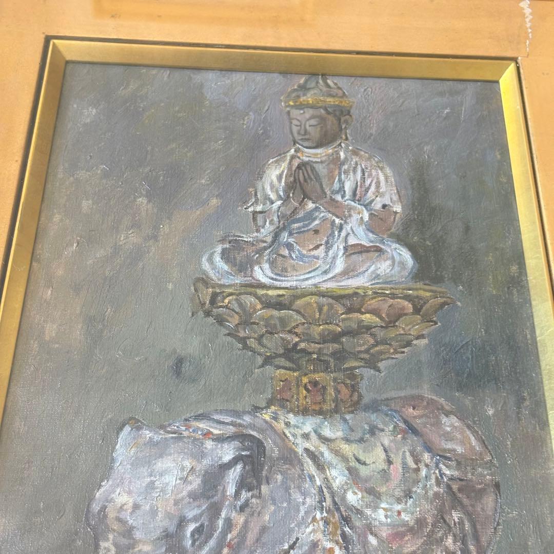 岡本由郎「普賢菩薩像」油彩 額装 仏絵 元光風会員 師:鬼頭鍋