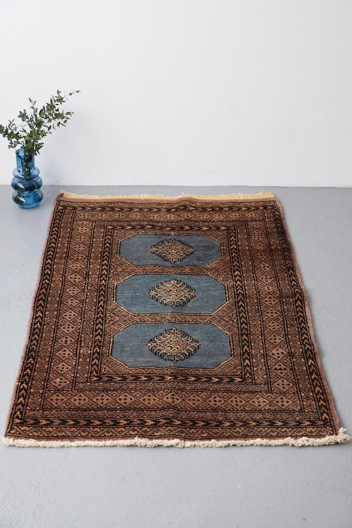 ヴィンテージラグ トライバルラグ ラホール産（119×76cm）青 茶 グレー