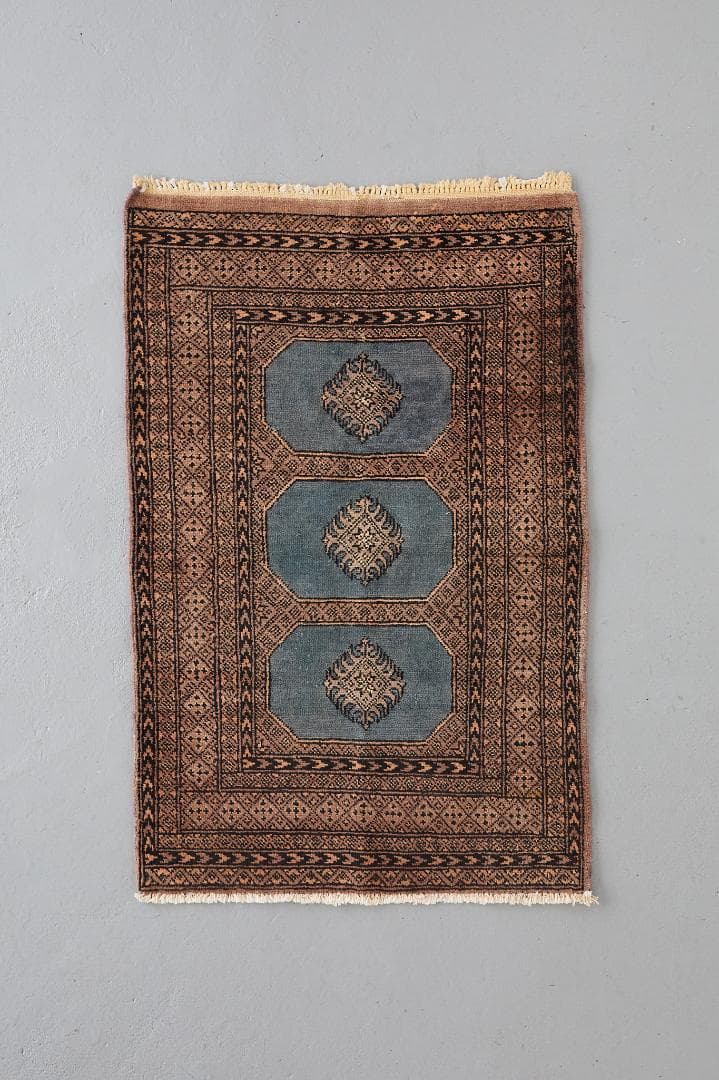 ヴィンテージラグ トライバルラグ ラホール産（119×76cm）青 茶 グレー