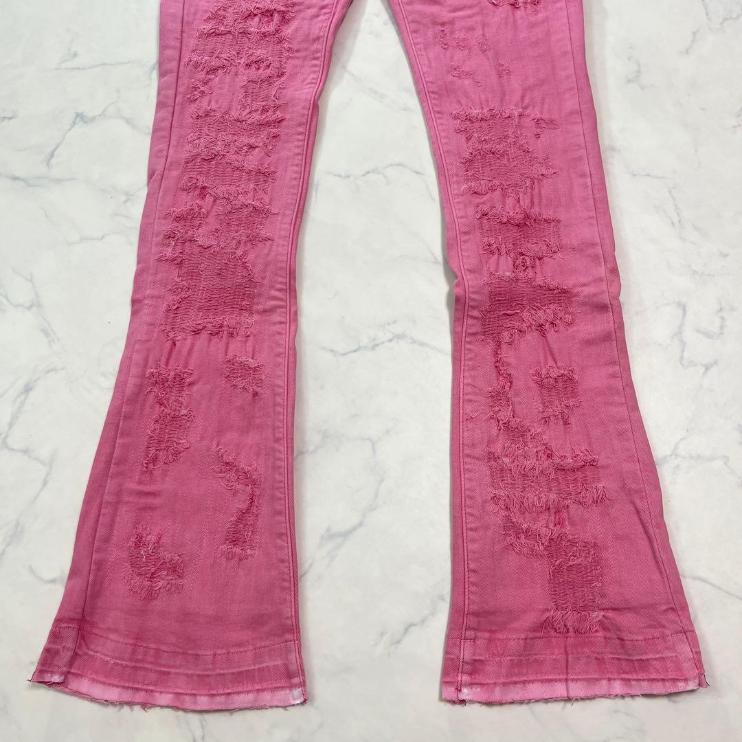 バラバサスvalabasas クラッシュリペアスキニーフレアデニム ピンク 30