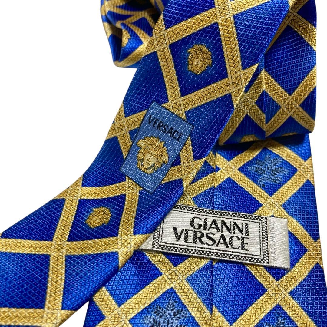 未使用級 VERSACE ヴェルサーチ ネクタイ ブルー 青 メデューサ 艶