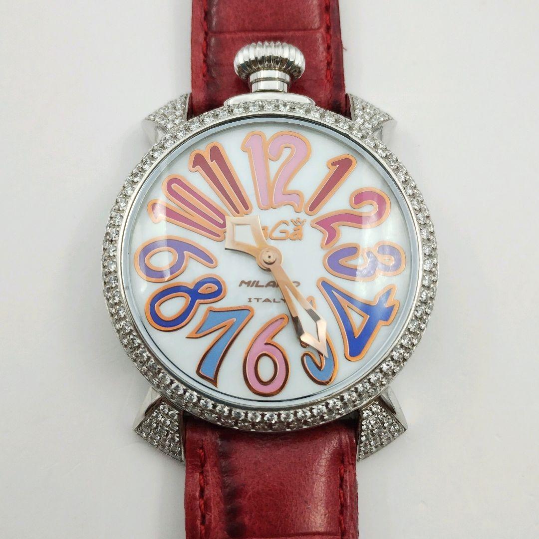 稼働品】ガガミラノ 腕時計 マヌアーレ40 ダイヤベゼル 2.10ct 電池式