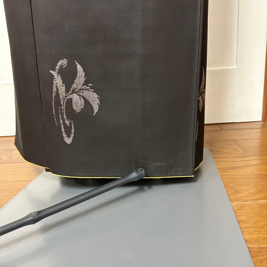 大島紬 袷 正絹 東京ますいわ屋 黒 地空き 植物飛び柄 身丈155.5裄63