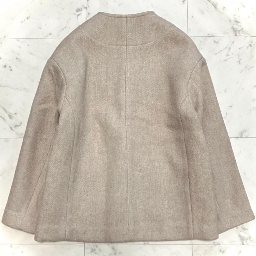 美品 ダントン ウールモッサノーカラーVネックジャケット ショート丈