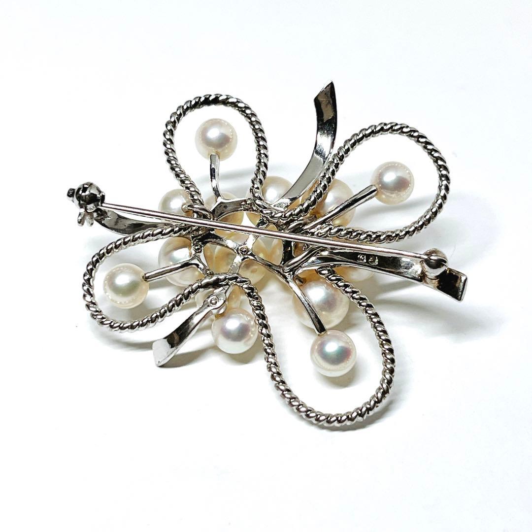 美品✨MIKIMOTOミキモト アコヤパール ブローチ 15球 フラワー リボン
